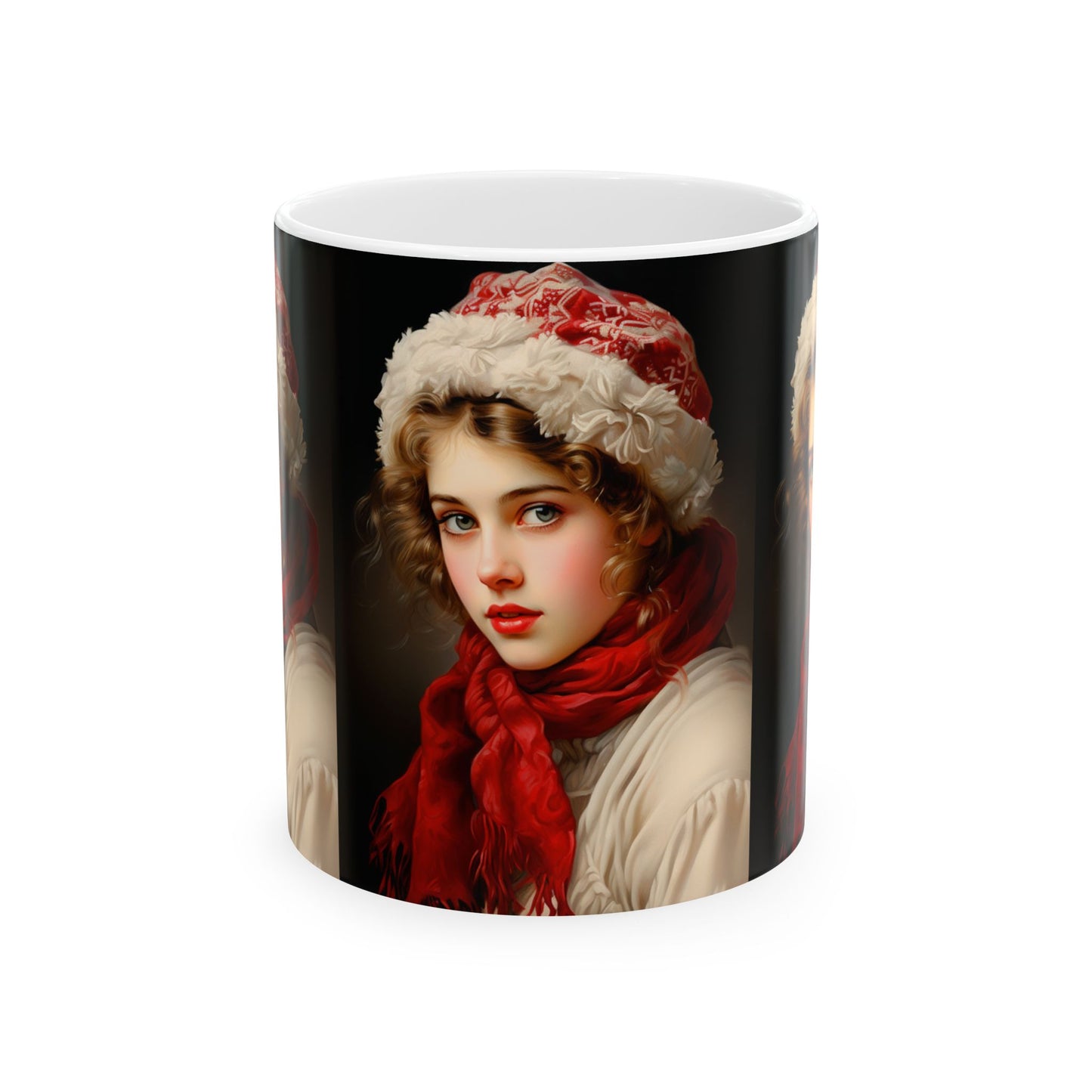 Victorian Christmas Lady Ceramic Mug Red & White 01