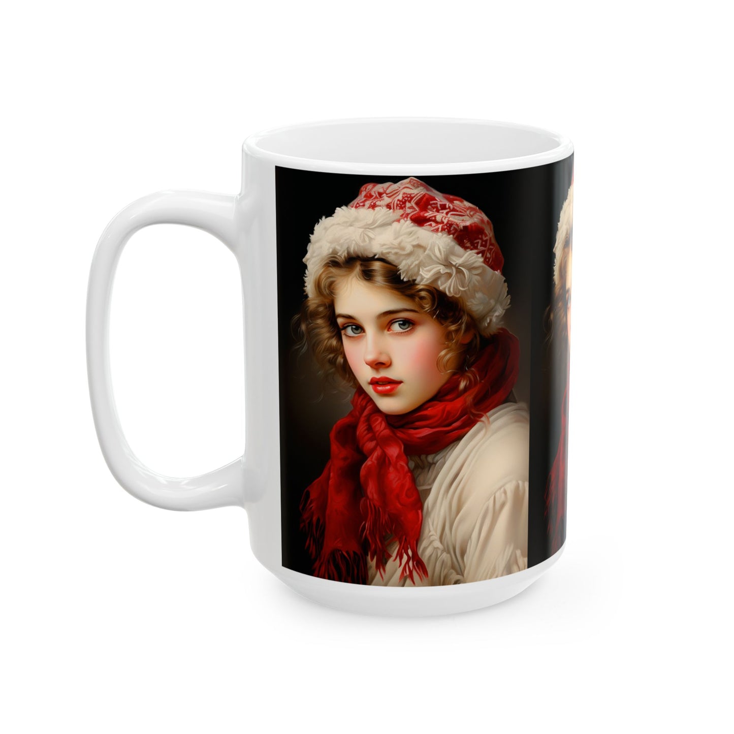 Victorian Christmas Lady Ceramic Mug Red & White 01