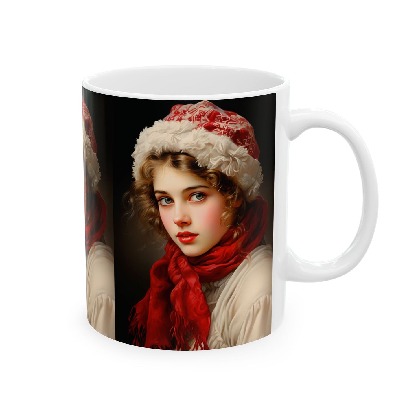 Victorian Christmas Lady Ceramic Mug Red & White 01